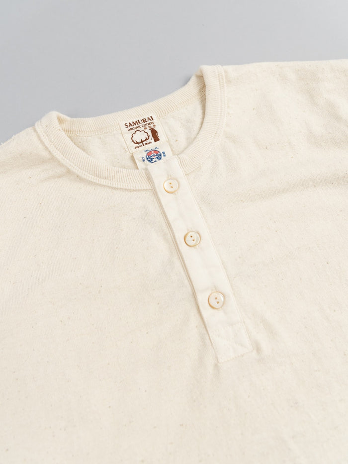 samurai jeans japanese cotton slub tshirt henley natural collar buttons