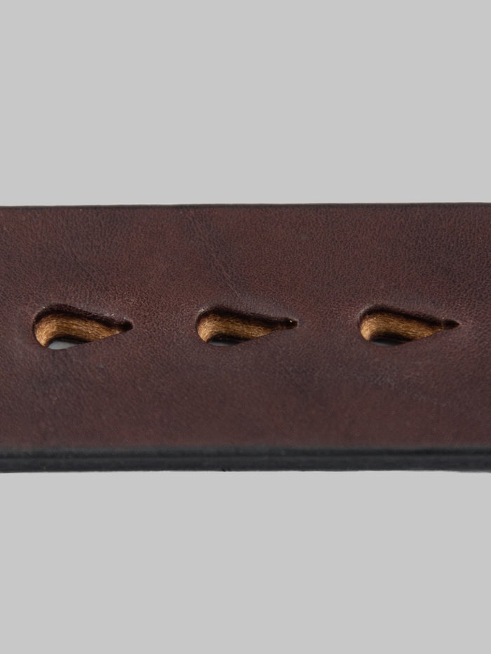 Samurai Jeans Heavy Weight Curved Leather Belt brown curved holes