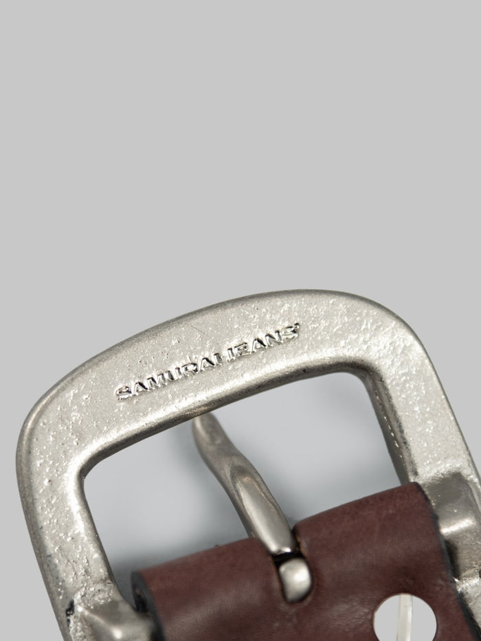 Samurai Jeans Heavy Weight Curved Leather Belt brown brass buckle