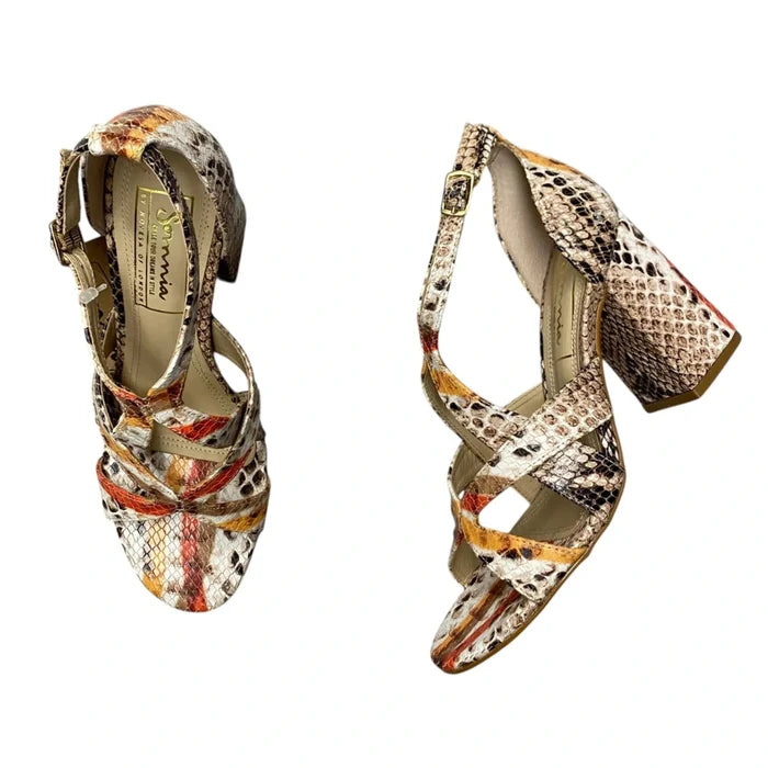 Sandals Heels Block By Somnia In Snakeskin Print, Size: 5