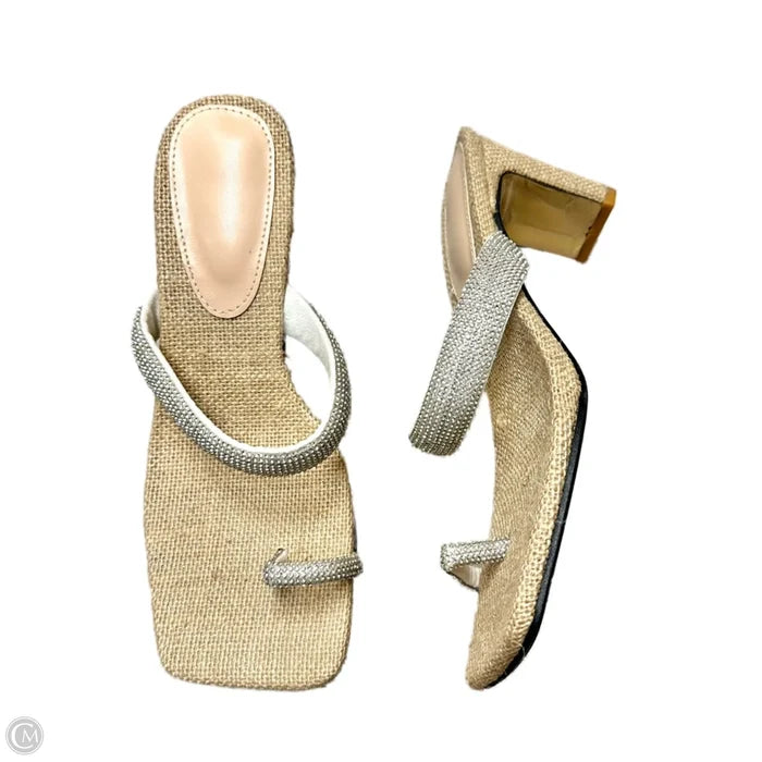 Sandals Heels Block In Tan, Size: 6.5