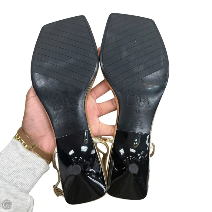 Sandals Heels Kitten By Zara In Gold, Size: 7.5