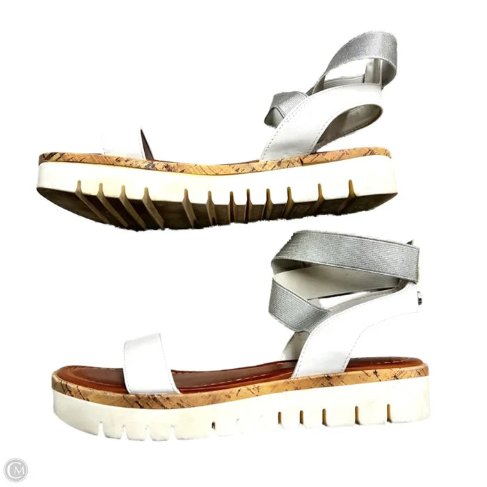 Sandals Heels Platform By Unisa In Silver & White, Size: 8