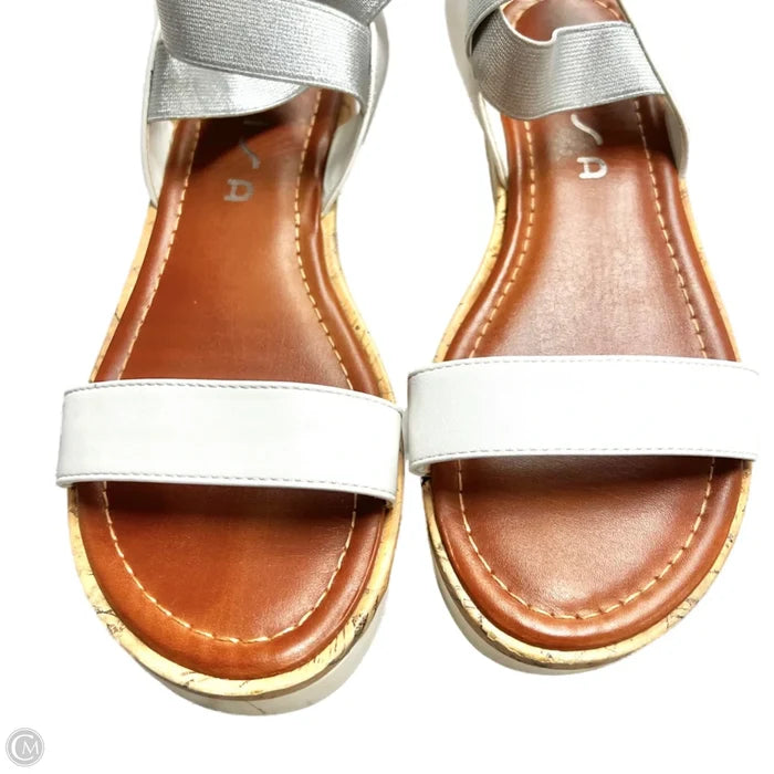 Sandals Heels Platform By Unisa In Silver & White, Size: 8