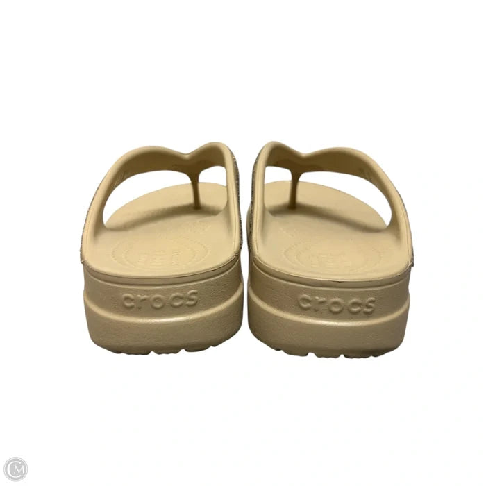 Sandals Heels Wedge By Crocs In Gold & Tan, Size: 7