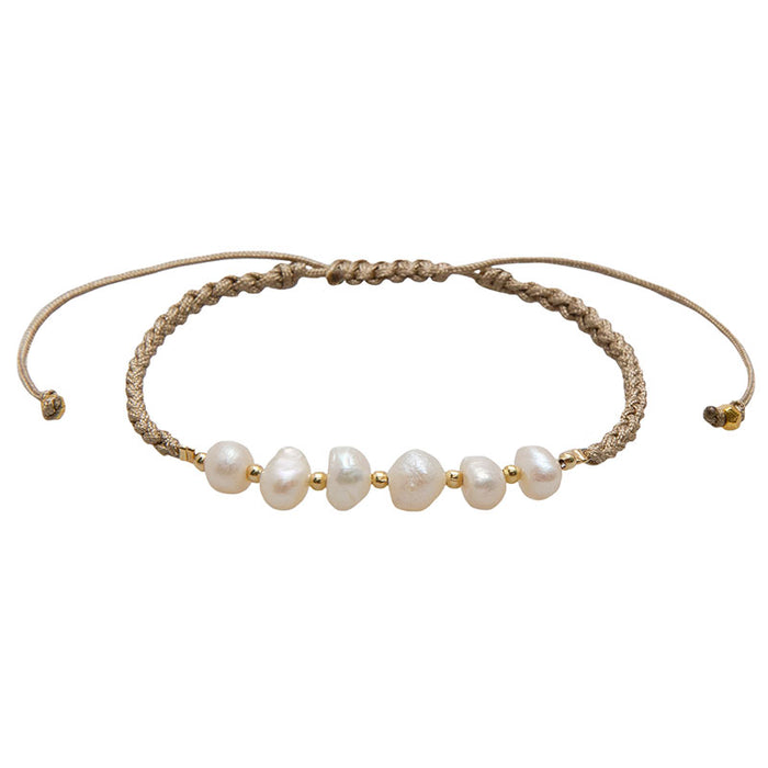 Sandkissed Mermaids Pearl Bracelet, flat lay cotton cord