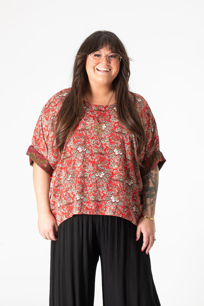 Sari Inspired Reversible Butterfly Top in Red and Pink