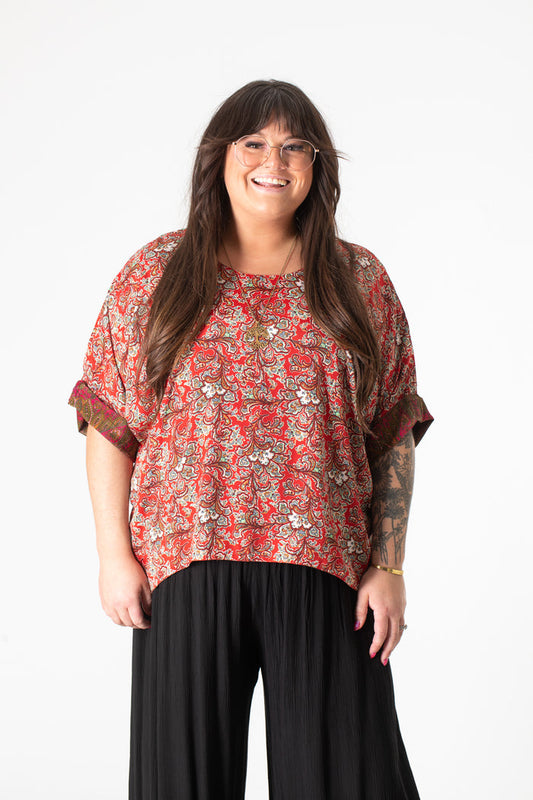 Sari Inspired Reversible Butterfly Top in Red and Pink