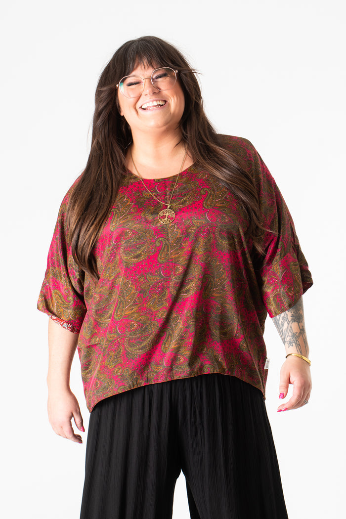 Sari Inspired Reversible Butterfly Top in Gray