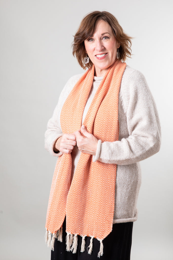 cotton fringe scarf chevron weave cantaloupe