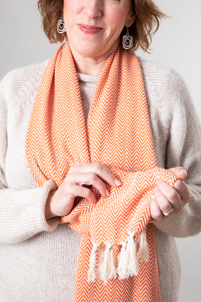 cotton fringe scarf chevron weave cantaloupe