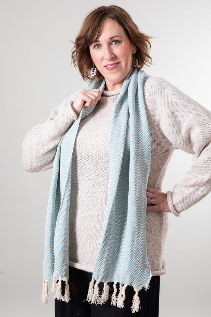 light blue cotton fringe scarf lightweight woven scarf