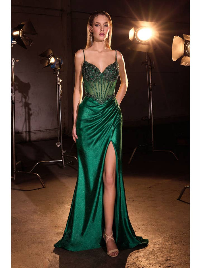 {WHOLESALE SATIN FITTED PROM DRESS WITH BEADED BODICE} - {} at {Linda Mariposa}