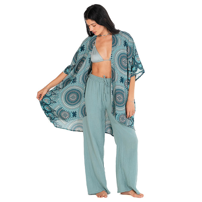 Sayulita Mandala Kimono, styled with pants