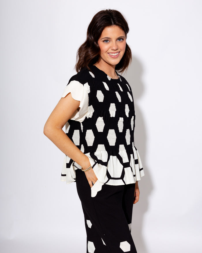 Scalloped Smocked Print Top