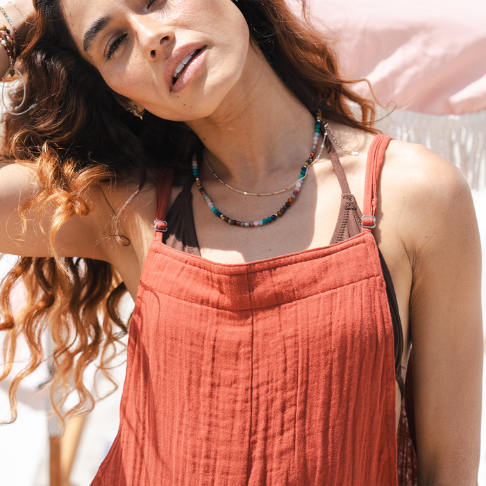 Seaside Spice Boardwalk Romper, strap detail