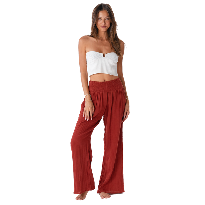 Seaside Spice Wide Leg Cotton Pants, front, standing
