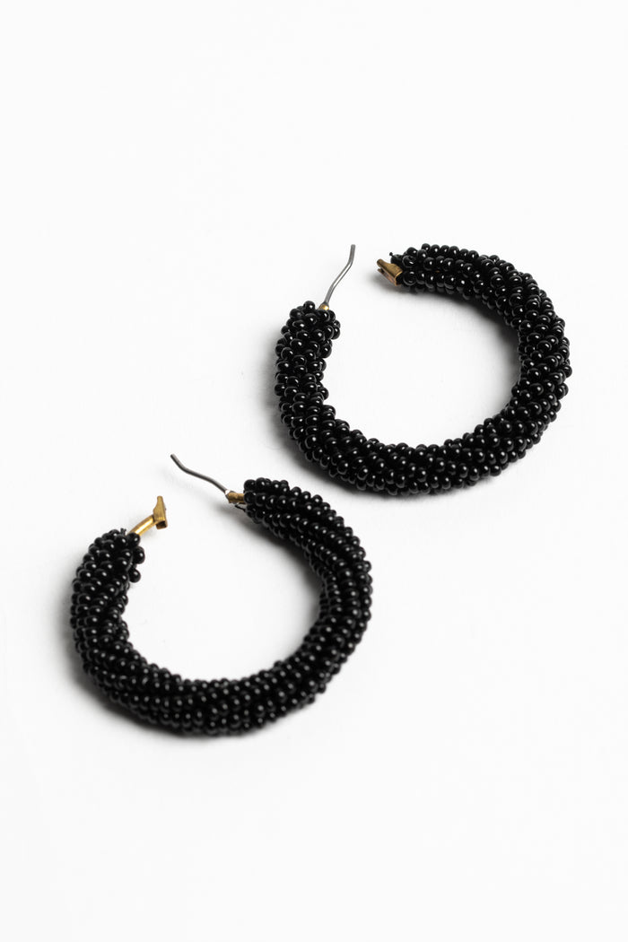 black seed bead hoop earrings bohemian style jewelry