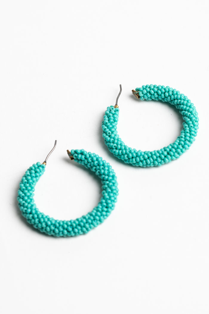 turquoise seed bead hoop earrings bohemian style jewelry