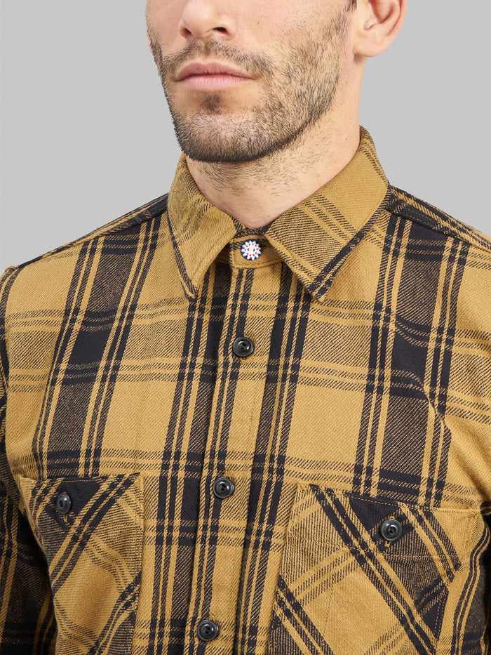 seuvas twill flannel workshirt mustard  buttons