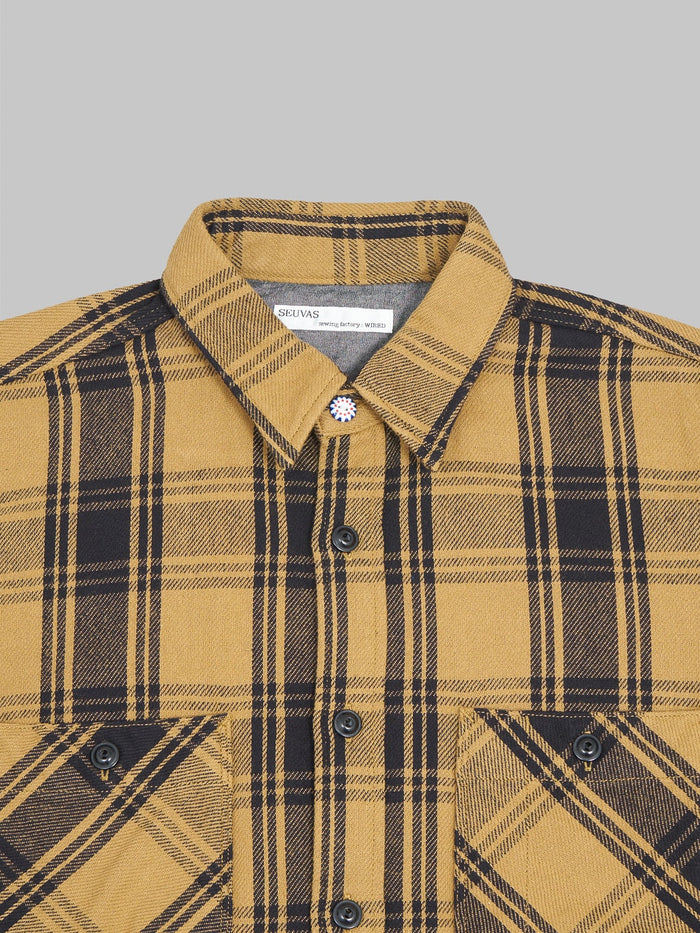 seuvas twill flannel workshirt mustard  collar