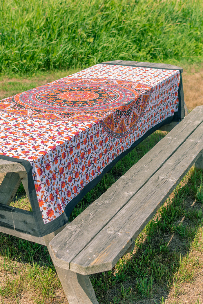 shanti elephant tapestry with mandala pattern and decorative elephant motifs