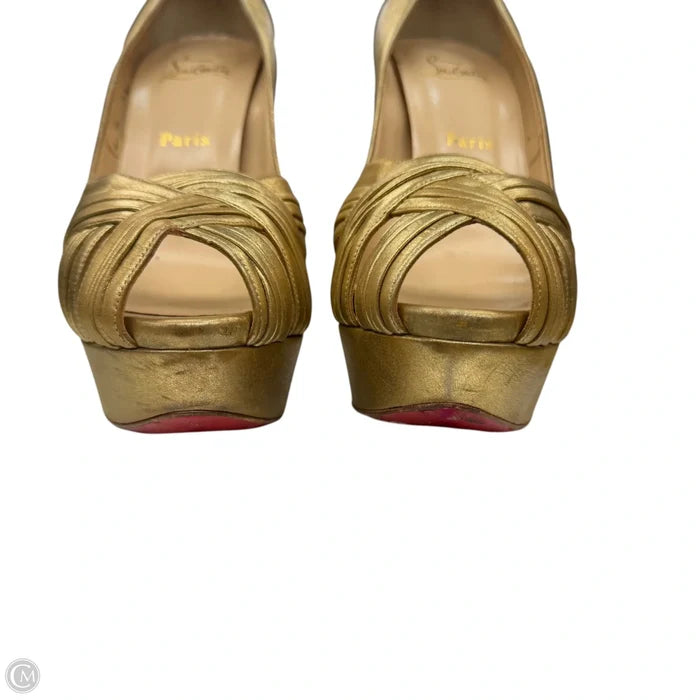 Shoes Luxury Designer By Christian Louboutin In Gold, Size: 10.5