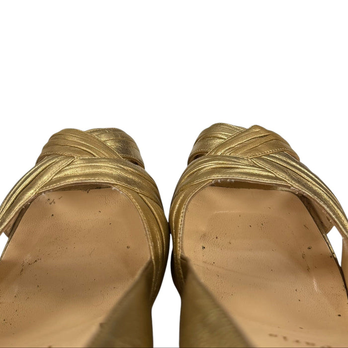 Shoes Luxury Designer By Christian Louboutin In Gold, Size: 10.5