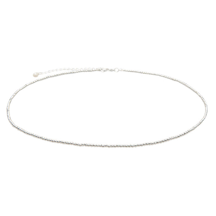 Silver 2mm Bead Necklace, flat lay