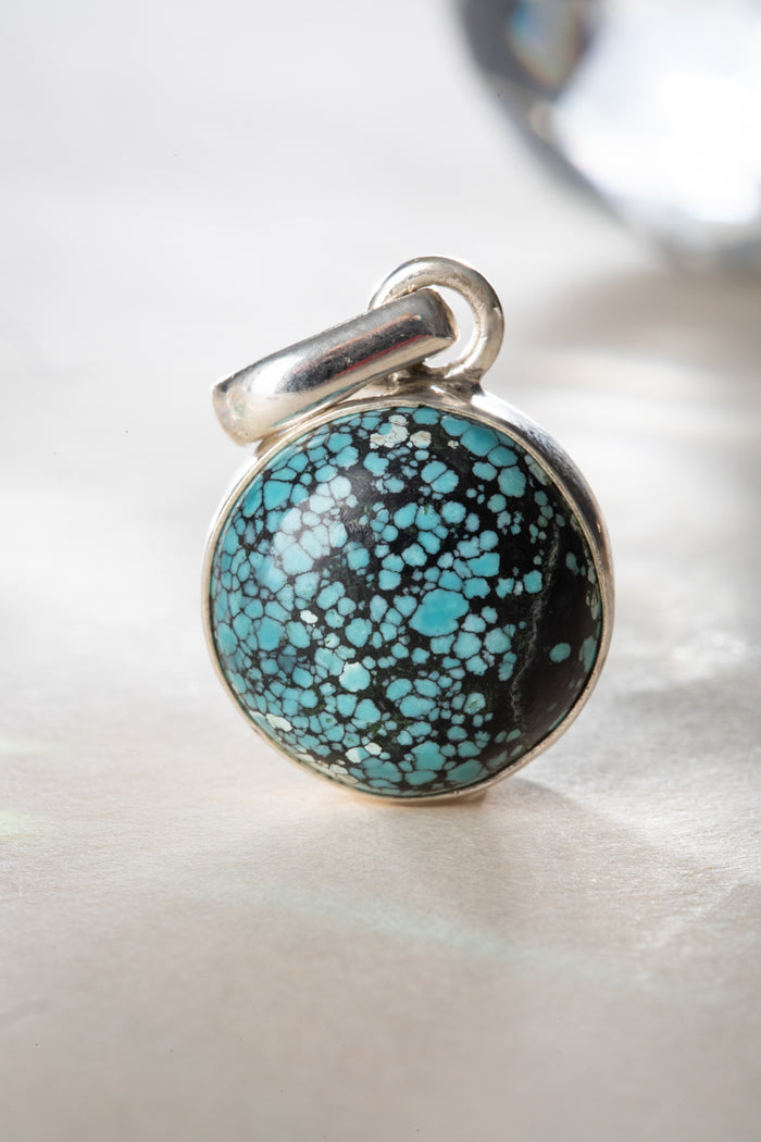 turquoise round cabochon pendant sterling silver