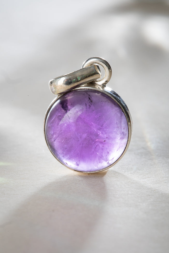 amethyst round cabochon sterling silver pendant