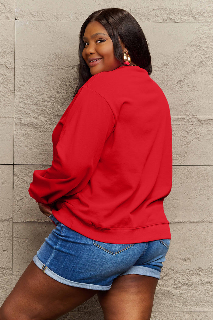 Simply Love Full Size SANTA'S FAVORITE Round Neck Sweatshirt