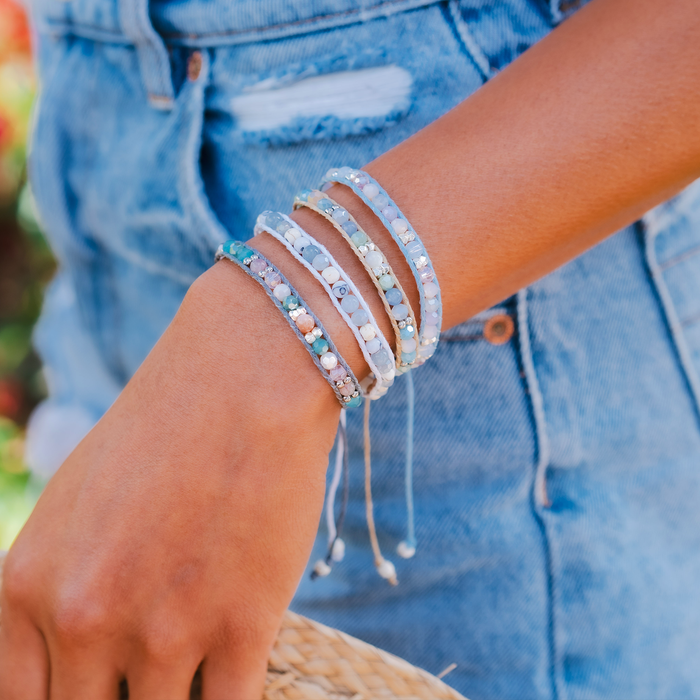 Sirens in the Seagrass Healing Bracelet, stacked on wrist