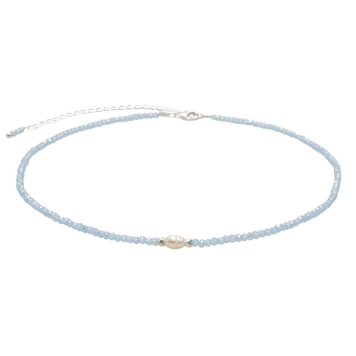 "Skys The Limit" Goddess Necklace, flat lay blue beads