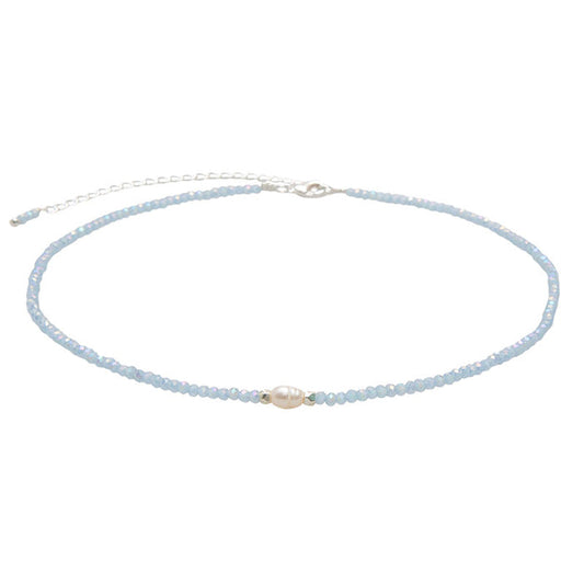 "Skys The Limit" Goddess Necklace, flat lay blue beads