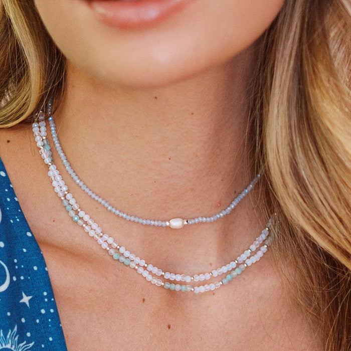 "Skys The Limit" Goddess Necklace, layered on neck