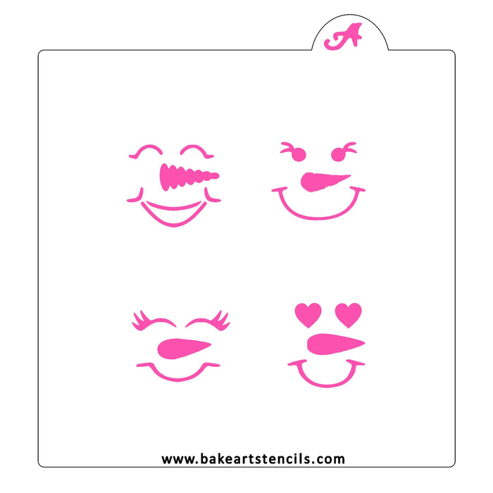 Snowman Faces Cookie Stencil, features four cute snowmen faces to decorate covered Oreos and mini sweets.
