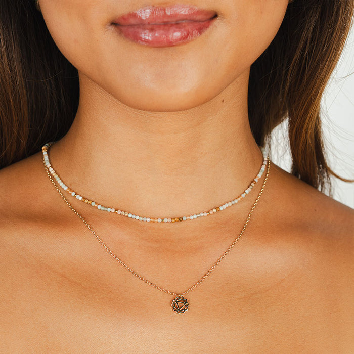 Solar Plexus Chakra Necklace, layered on neck