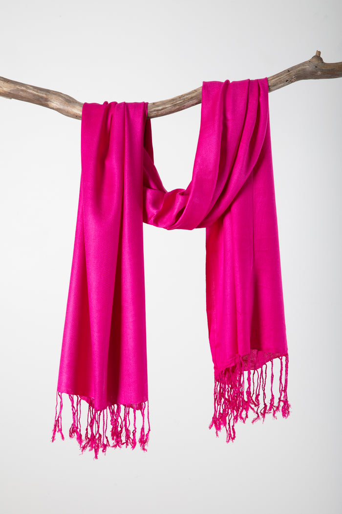 solid lightweight fringe shawl viscose scarf in bright fuchsia