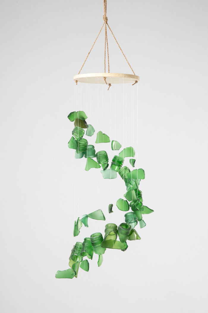 Spiral sea glass wind chime in green