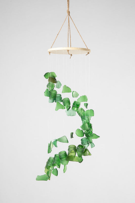Spiral sea glass wind chime in green