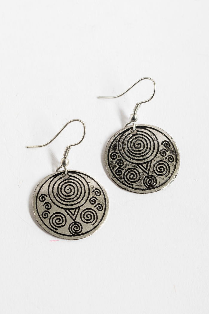 bohemian etched silver earrings
