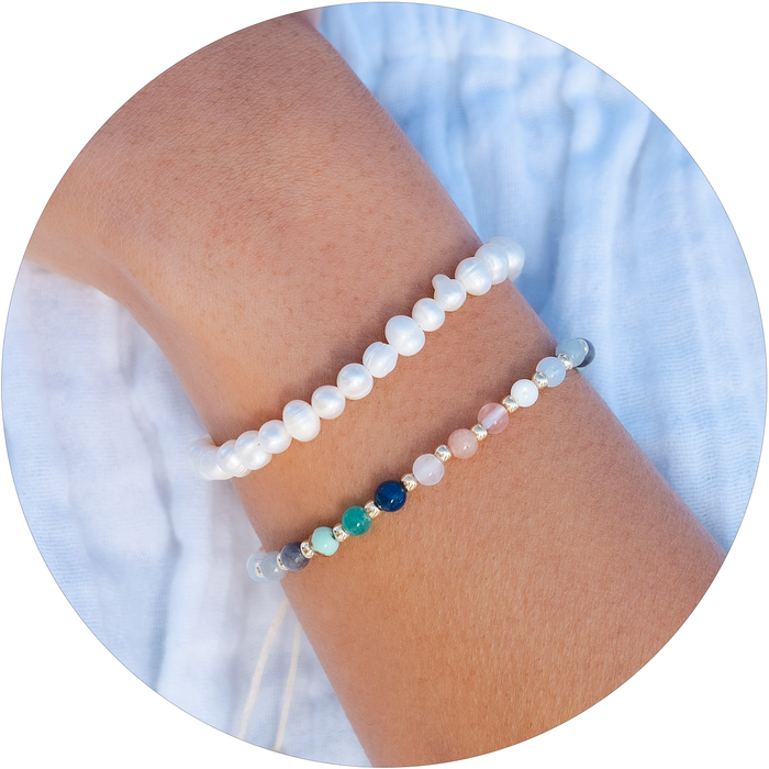 Spiritual Healing + Self Love Bracelet Stack, stacked on wrist