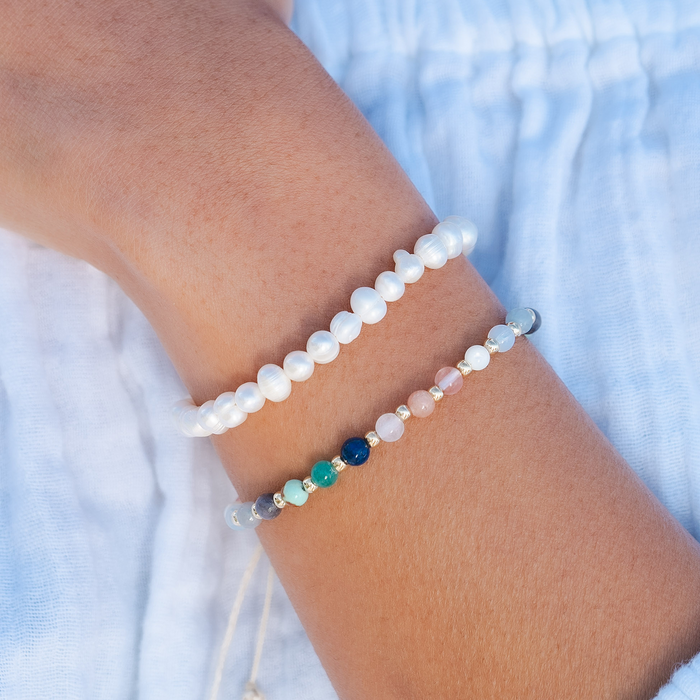 Spiritual Healing + Self Love Bracelet Stack, worn on forearm