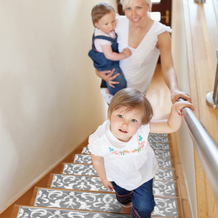 Stair Treads Rug 9"x28" Floral Collection | Gray