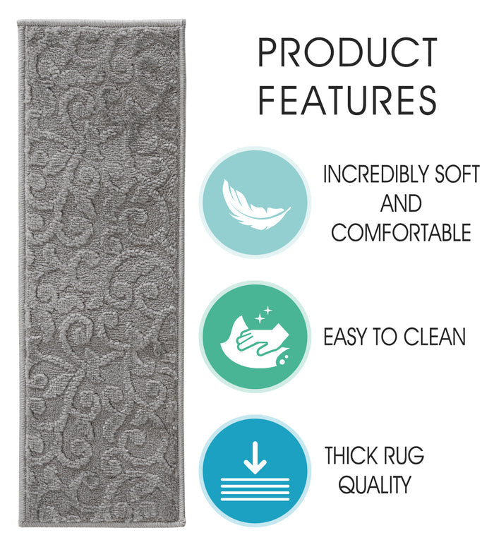 Stair Treads Rug 9"x28" Leaves Collection | Gray