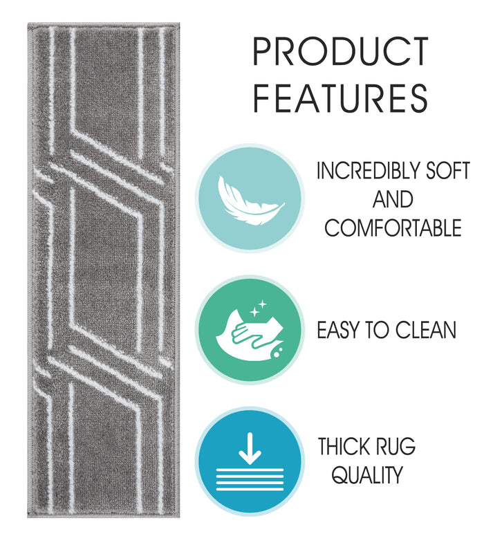 Stair Treads Rug 9"x28" Plaza Collection | Gray & White