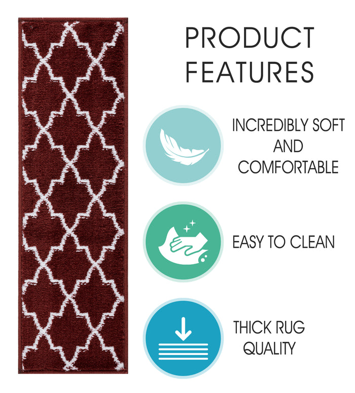 Stair Treads Rug 9"x28" Trellisville Collection | Red & White