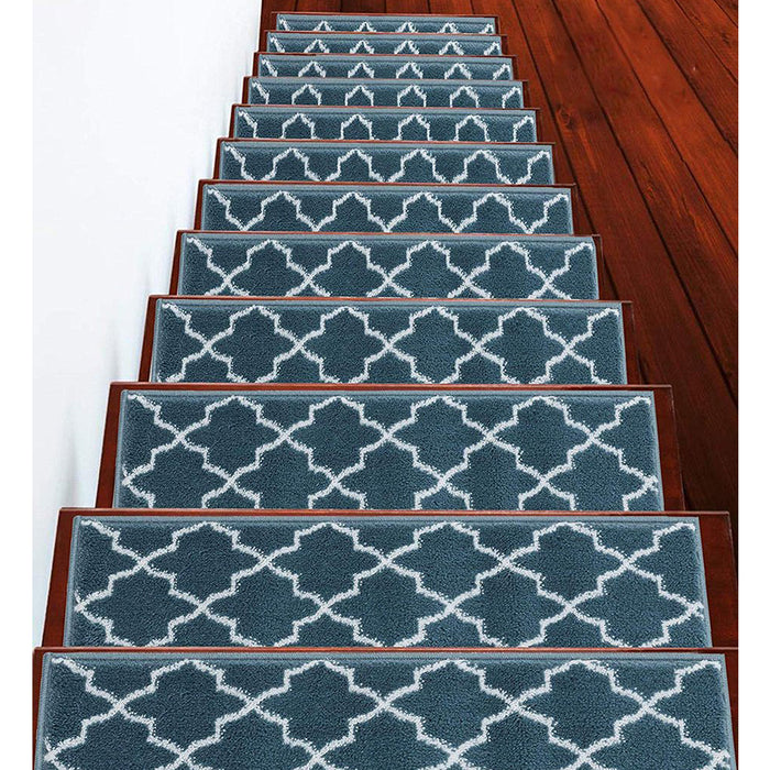Stair Treads Rug 9"x28" Trellisville Collection | Teal & White