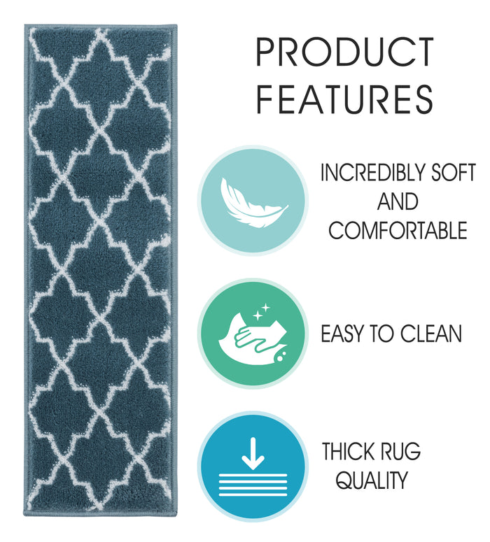 Stair Treads Rug 9"x28" Trellisville Collection | Teal & White